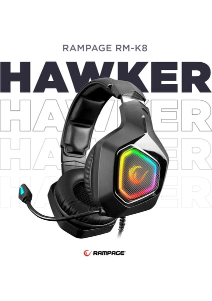 Rampage Rm-K8 Hawker Siyah USB 7.1 Version Rgb Ledli Gaming Oyuncu Mikrofonlu Kulaklık