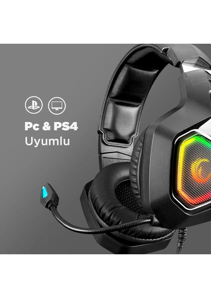 Rampage Rm-K8 Hawker Siyah USB 7.1 Version Rgb Ledli Gaming Oyuncu Mikrofonlu Kulaklık